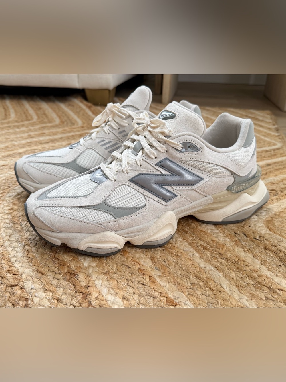 New Balance 9060 Cream/Gray Chunky Suede & Mesh Sneakers / Dad Shoe